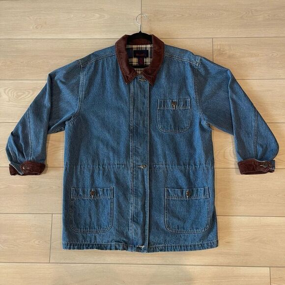 Denim & Co Denim Jacket Cordoroy Cuff/Collard Y2k ZIp Up Button Waist Drawstring